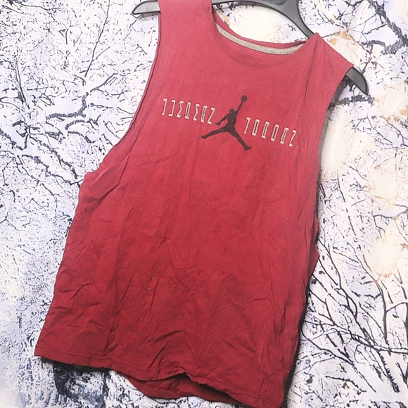 Jordan Other - LAST CHANCE - JORDAN MUSCLE TEE L *ALTERED/FLAWED* Red Logo Tank Distressed Gym